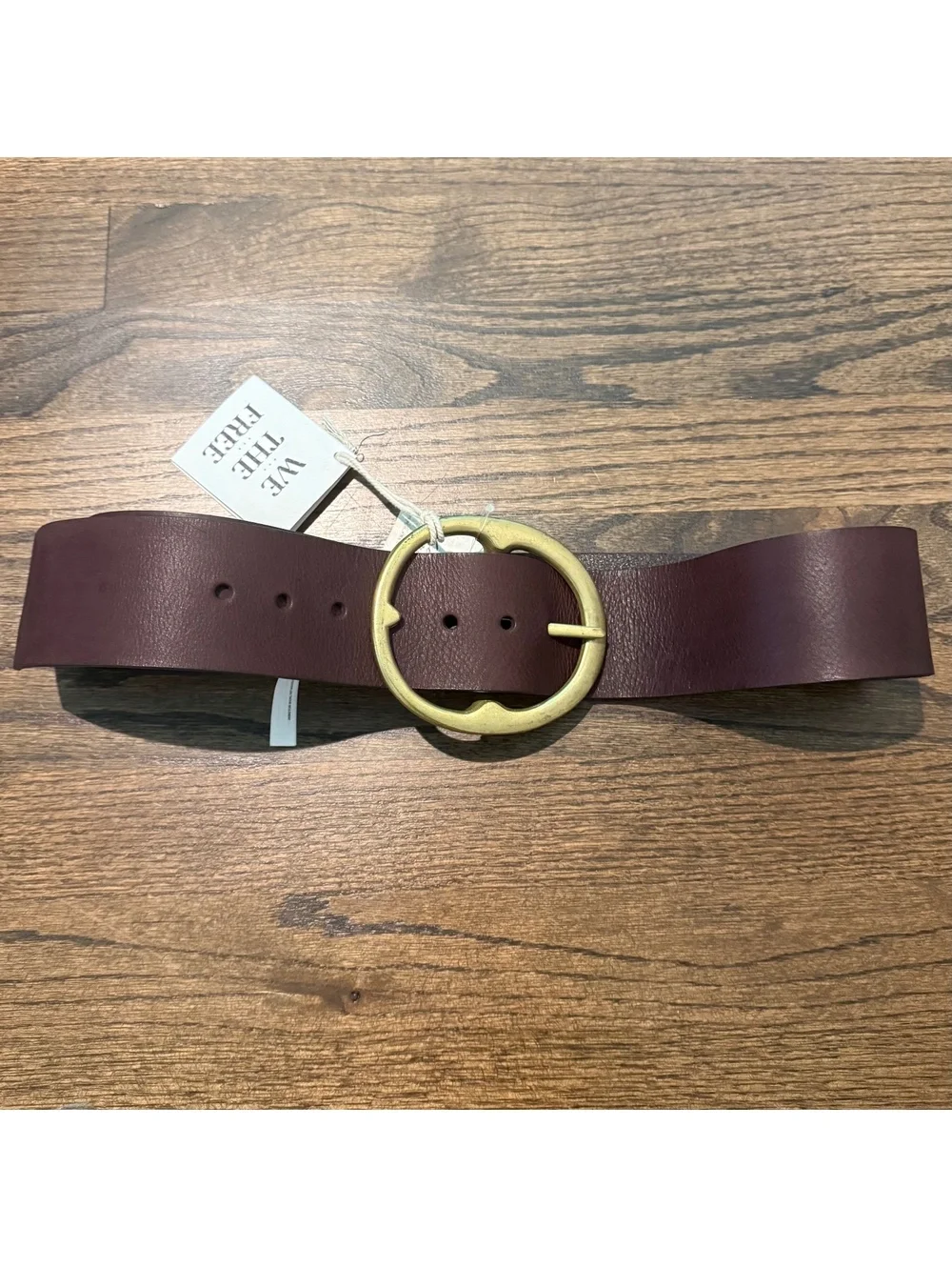 NWT Free People Brown Espresso Leather Belt With Brass Buckle SZ S/M